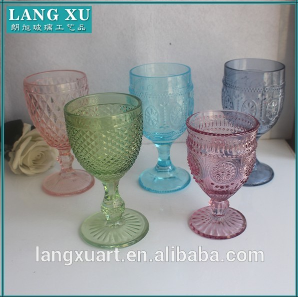wholesale pressed glass water blue pink green color medieval wine goblets