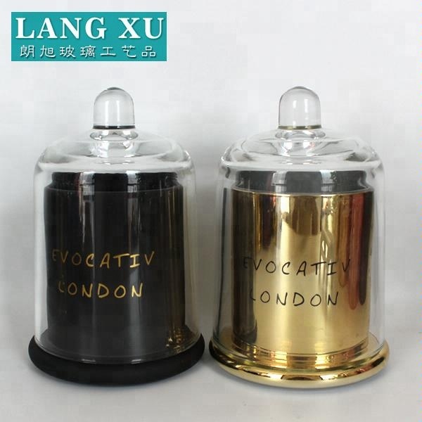 customized black and gold plating luxury glass cloche bell shape candle jar with bell shape lid