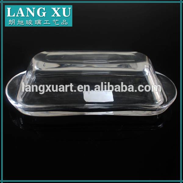 LXHY-0145 smooth clear glass butter dish with lid