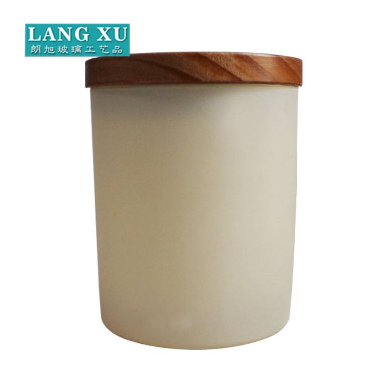 FSC90100 different colors ceramic effect frosted glass candle jar with wood lid Featured Image