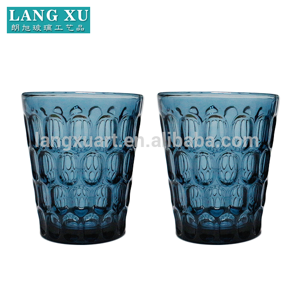 LX-B102 capacity 320ml size 9×10.7cm blue color thumb design DOF tumbler glass