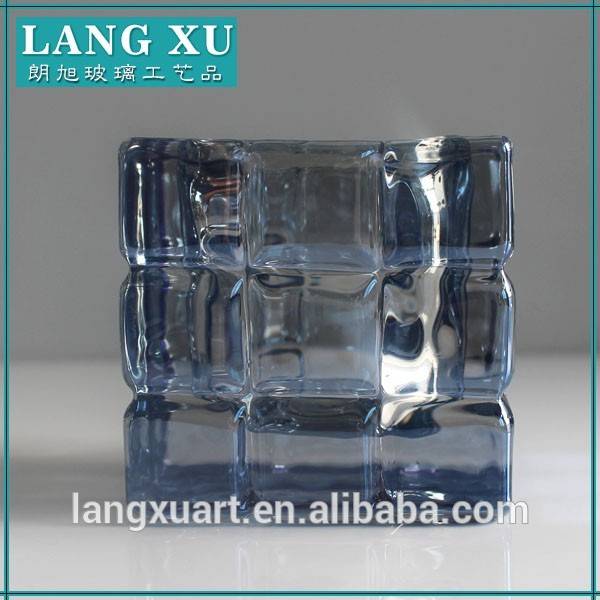 LX-Z131 crystal glass blue color square magic cube candle holder for tealight