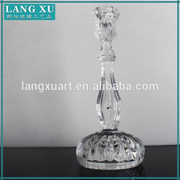 Transparent long-stemmed taper tall glass candle holders