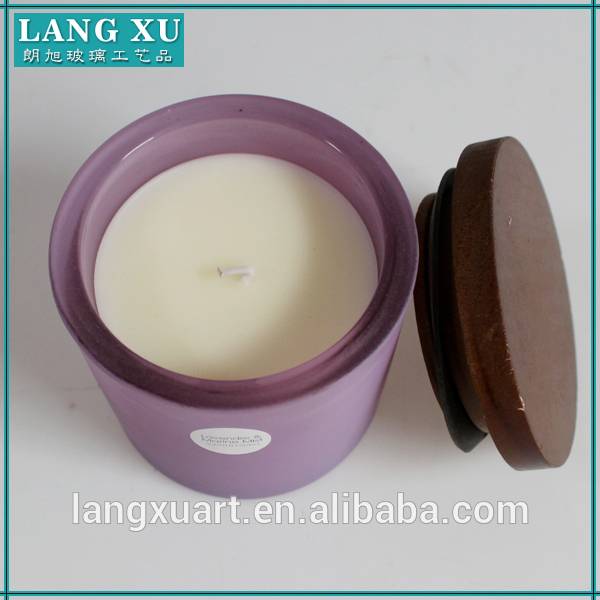 Langxu wholesale colored empty candle jar wooden lid 230ml candle glass jar
