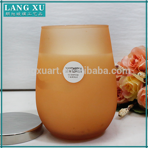 LXFJ012 size 7x12cm wax 400g burning time 66hours thick frosted paraffin wax glass jar candle with lid price