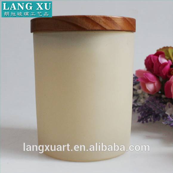 FSC90100 different colors ceramic effect frosted glass candle jar with wood lid