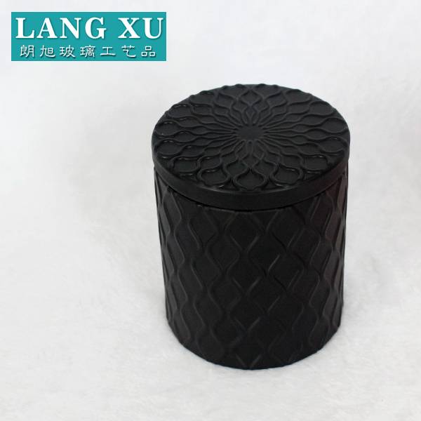 new products luxury carved candy matte black pearlized glass jar with glass lid