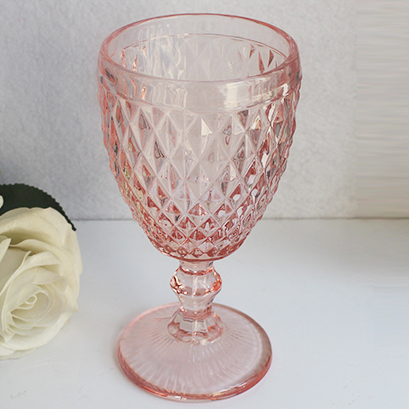 LXHY-PG01 Good price eco-friendly drinking pink colored thick-walled wine glasses goblet with embossed diamond pattern