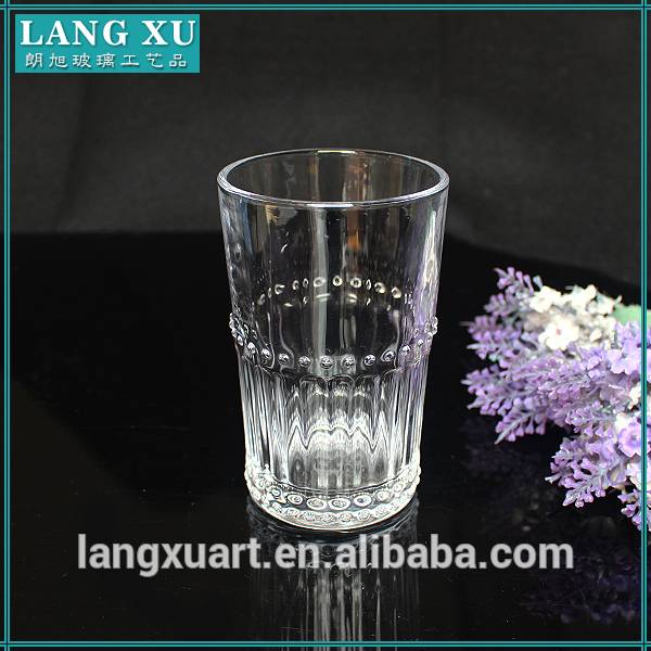 clear glass embossed bead rimmed glass tumbler drinking cup