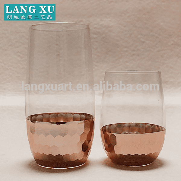 LXFRC18305 honeycomb design clear custom stemless rose gold wine glass set