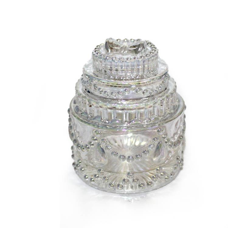 best selling clear pearlized cake shaped luxury glass candy jar glass container with lid