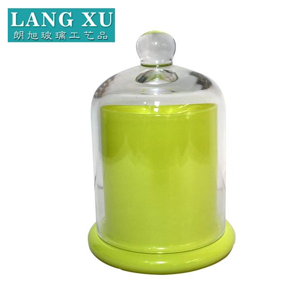 9.5*14.5cm luxury customized glass cloche bell shape yellow candle jar with cloche bell shape lid