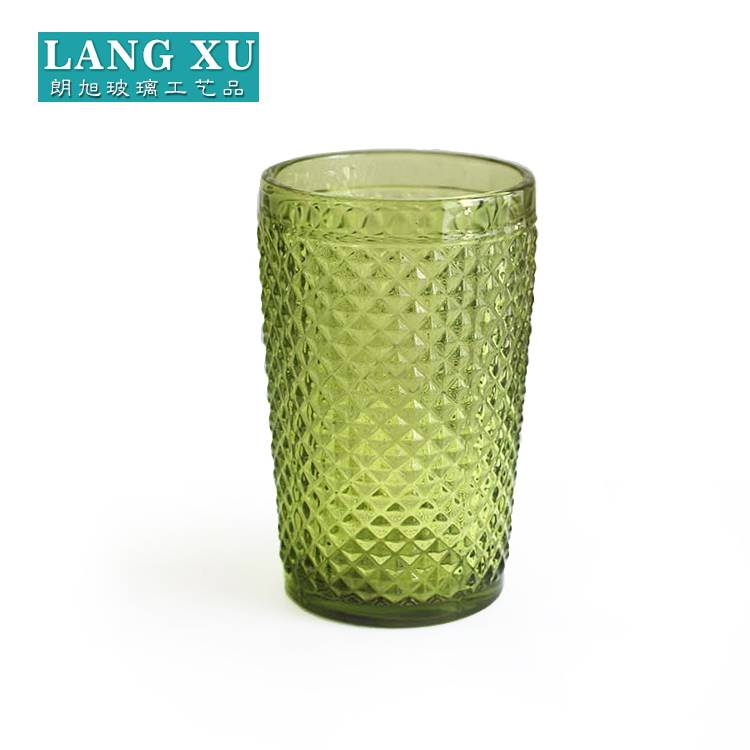 chinese supplier green colored tall diamond embossed glass personalized tumbler