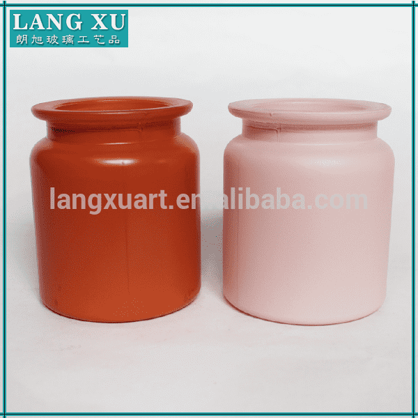 LX-GB375 Capacity 400ml orange pink matt color glass candle jars for candle making