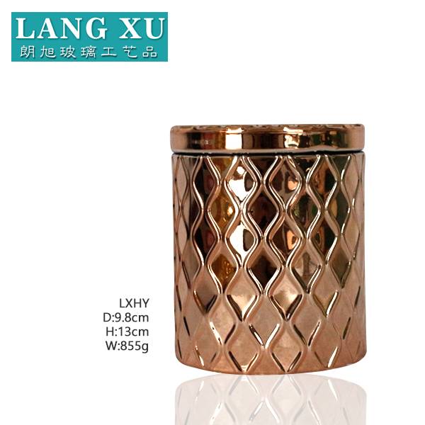 LXHY-J807 wholesale home decor bling color rose gold glass candle holder with lid