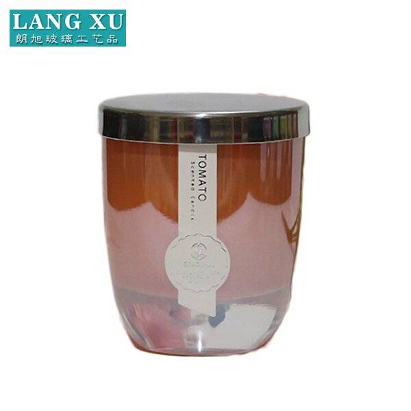 LX-GB083-LC peony glow scent pink colored glass candle tin container with lid