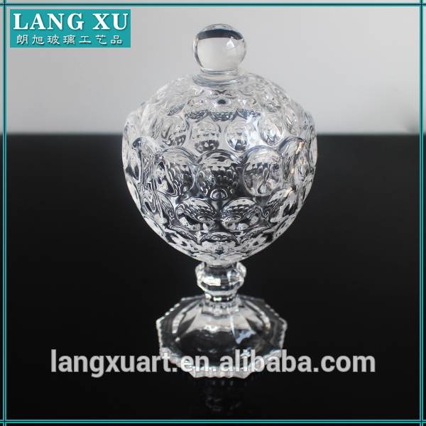 LX-T090 hand pressed bubble design crystal stem pedestal elegant candy jar glass