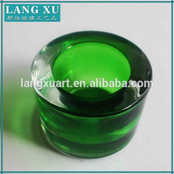 LXHY-Z072 round shape thick wall colorful spraying green windproof glass tea light candle holder