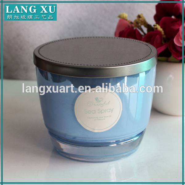made in china cheap color candle container glass with lid