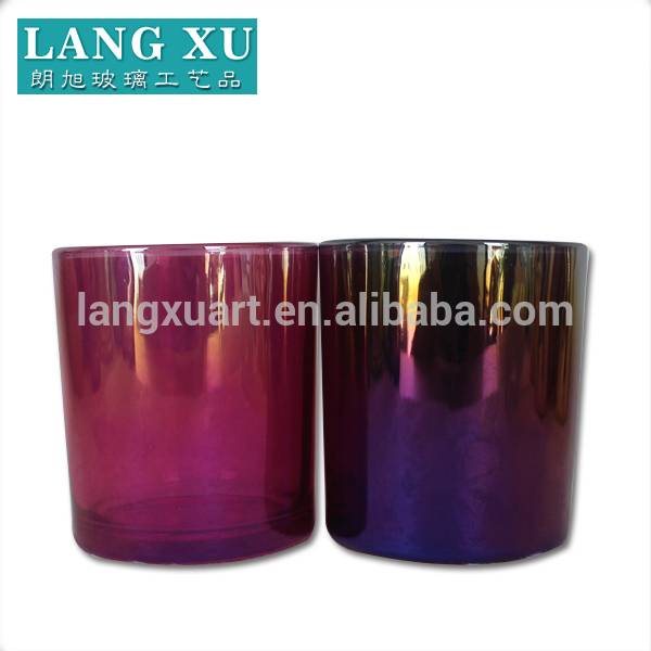 FYB7592 metallic rainbow color changing purple cylinder 5oz 7oz candle glass jars factory bulk wholesaler