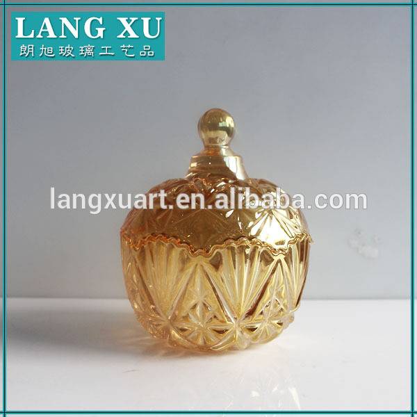LXHY-T023 Beautiful gold glass decorative jars with lids