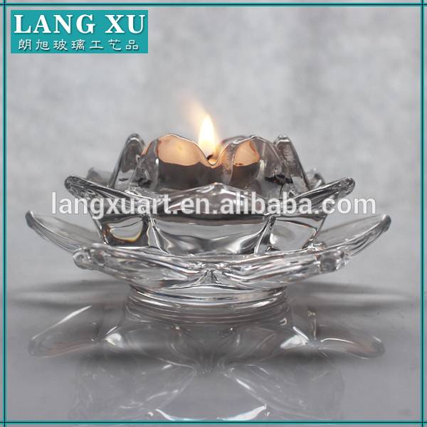 LXHY-KC-012 crystal clear  lotus flower pattern glass tealight candle holder