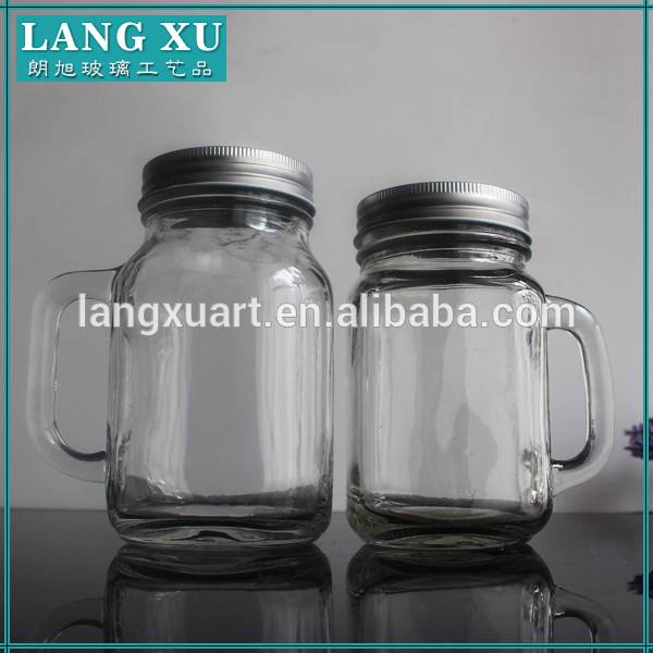 100% lead free16oz 20oz glass drinking mason jar with handle and lid