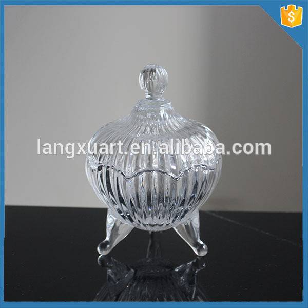 Langxu Glassware Handpressed Empty Tealight Luxury Glass Candle Jar With Lid