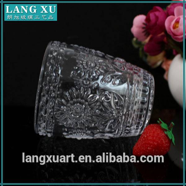 LXHY-B016 sunflower design thick wall crystal embossed glass tumbler