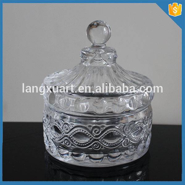 LXHY-J106 vintage tent shaped engraved crystal glass candle container
