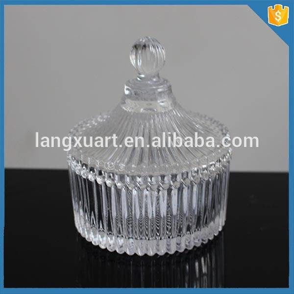 Home decor ribbed crystal candle glass jar with lid