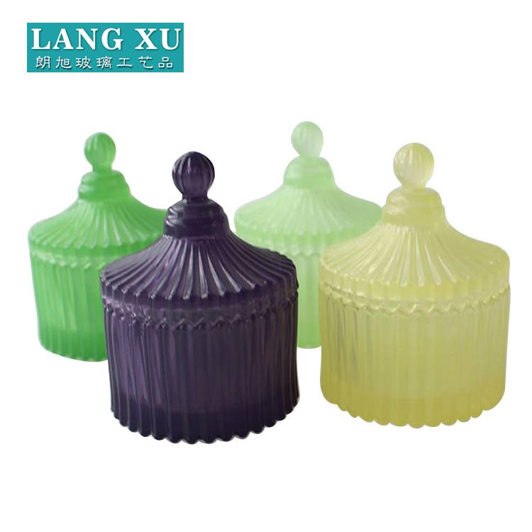 LXHY-T001 Four size china factory ribbed glass candy jar crystal jar