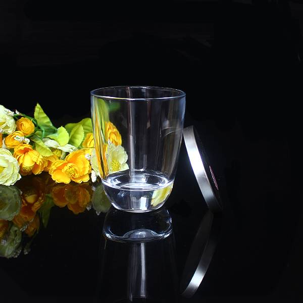 simple design clear color glass candle container with lid