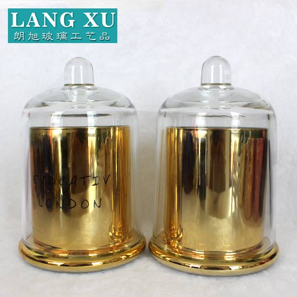 luxury customized gold plating glass cloche bell shape candle jar with lid