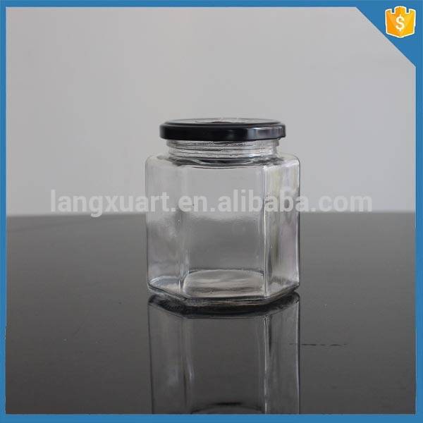 Good Sealing Clear Empty hexagonal shape glass jars for food honey