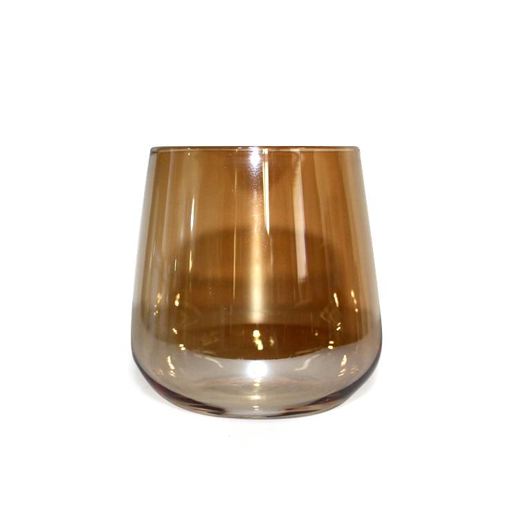2018 250ml amazing  luxury round pearlized surface transparent amber colored glass candle holder