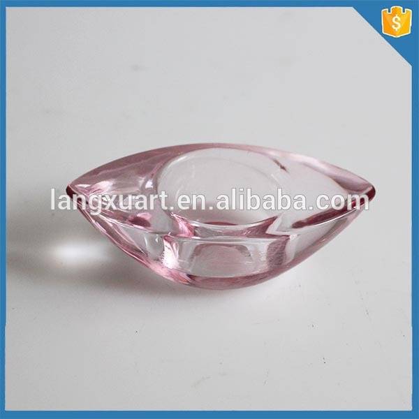 pink color crystal boat shape glass tealight candle holder
