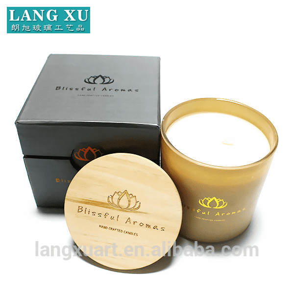 FAJ10x10 amber personalized scented candle with logo and wood lid for customized