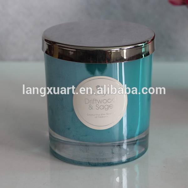 home decoration graceful aqua glass candle jar with lid