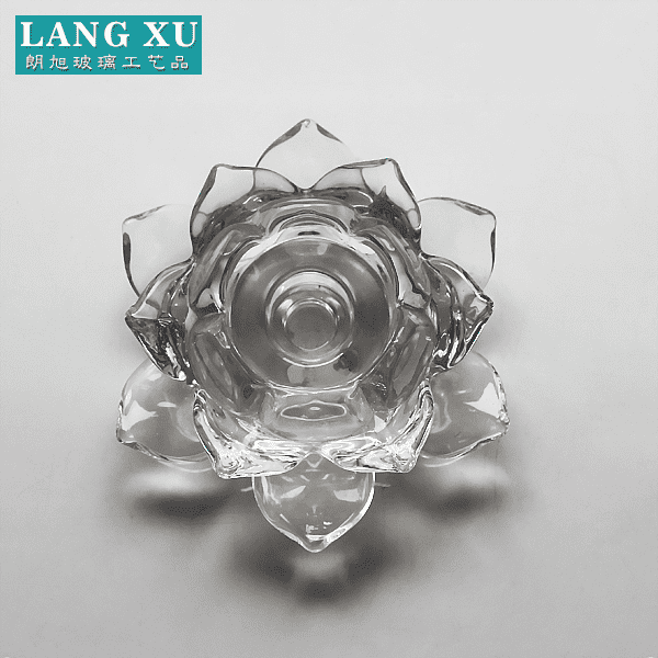 LXHY-KC-012 crystal clear  lotus flower pattern glass tealight candle holder