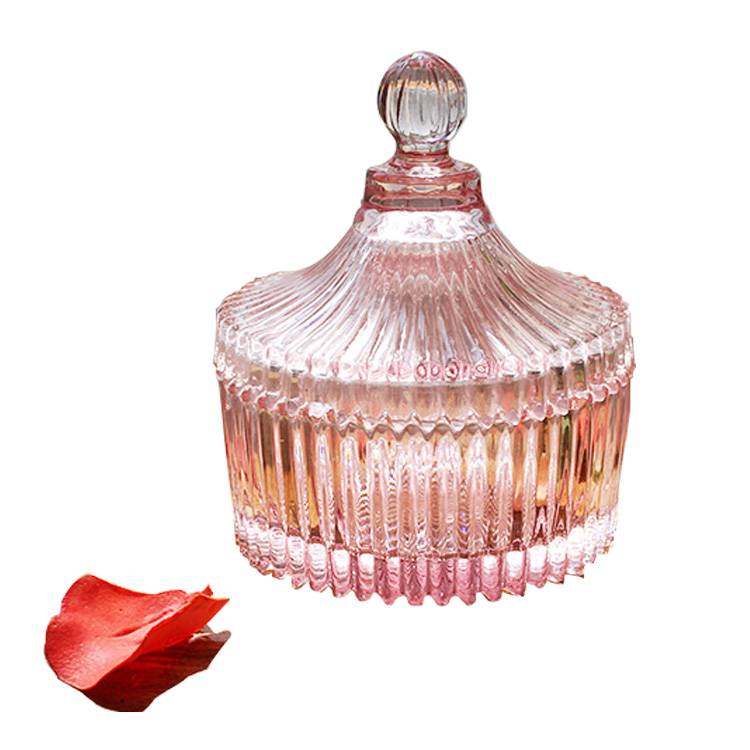 2018 new design  table containers pink color candy jar tent glass candle jar