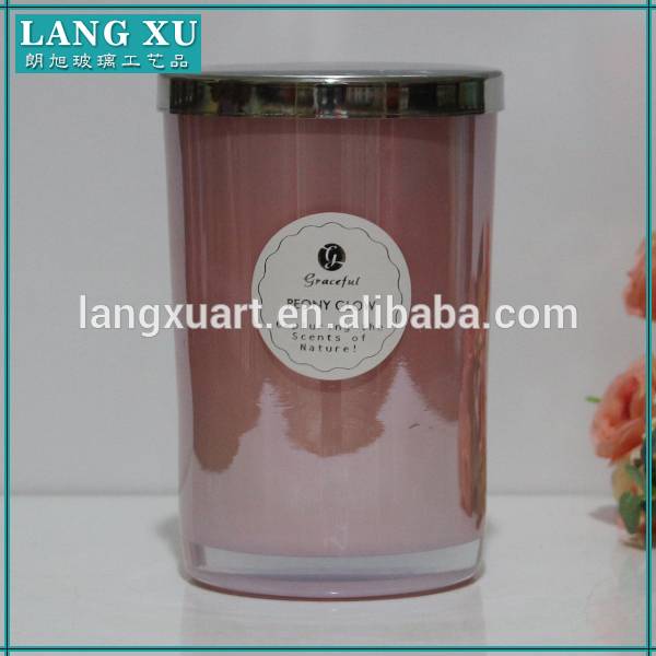 machine made spray paint pink glass candle jar with lid