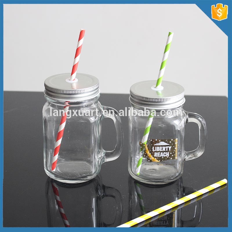 LXHY-J039 16oz beverage mug glass mason jar with lid and straw