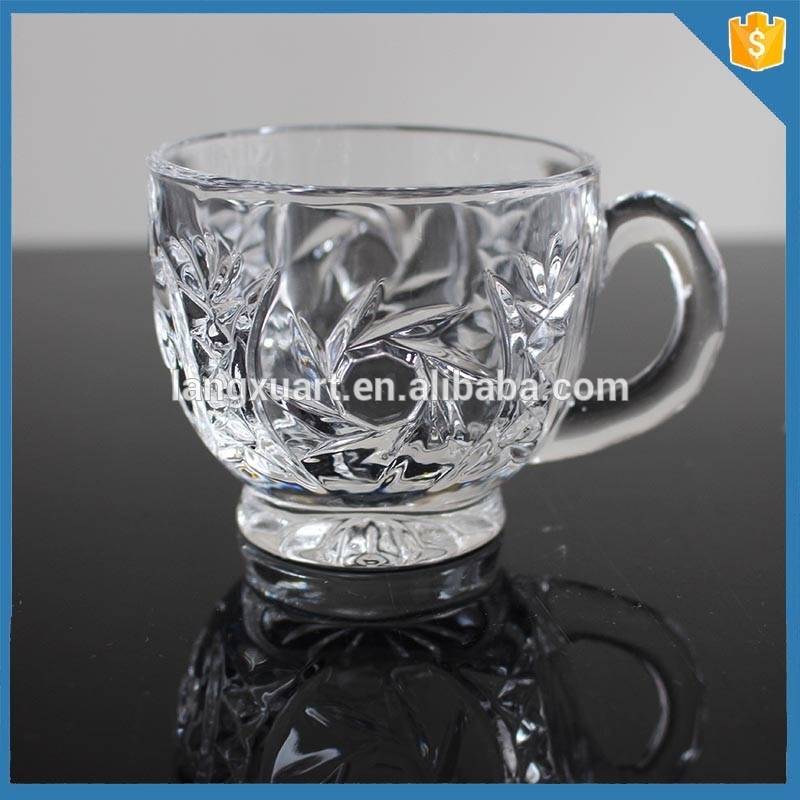 Handmade cute crystal carved glass tea cups with handle