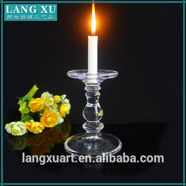 LX-A028 pillar taper double used antique crystal glass 15cm beaded wedding tall candle holder wedding favors