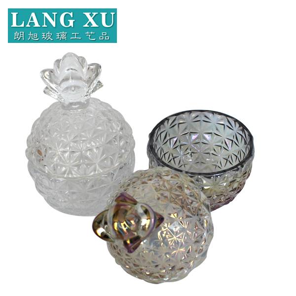 LXHY-T088 Christmas wholesale decorations pineapple clear or pearlized multicolor glass cookie jar Featured Image