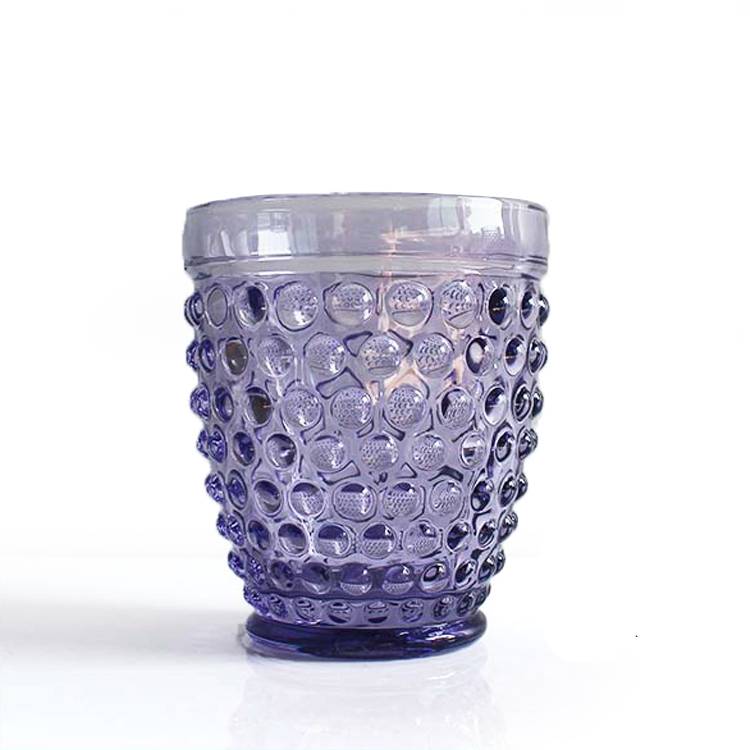 LX-Z059 hot sale purple color glass drinkware hobnail glass