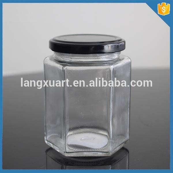 LXHY-J058 cheap 6oz hexagonal shaped glass pickle jar