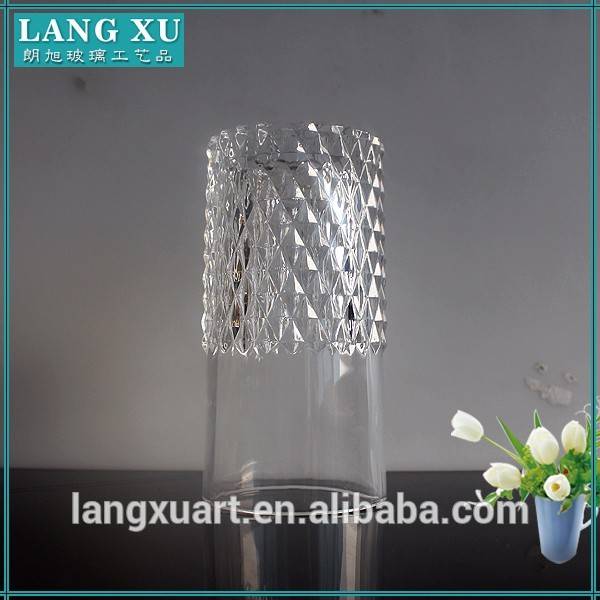 LXB-124 decorative beautiful glassware diamond pattern drinking clear cylinder embossed glass tumbler drinking