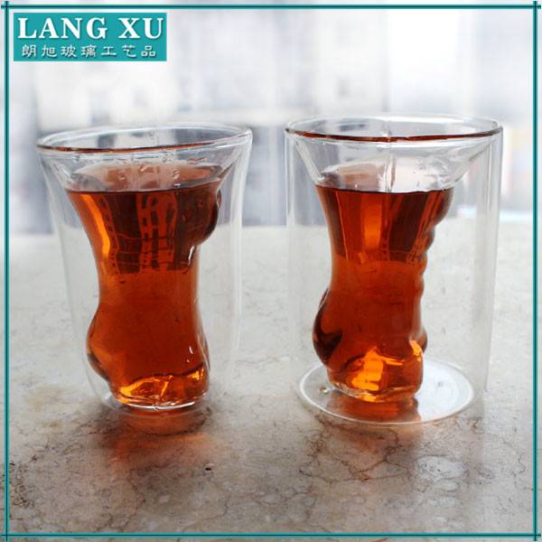 LXXZ-C010 170ml clear body shape heat-resistant double wall borosilicate glass cup